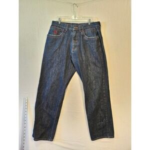 Eight 732 Mens Dark Wash Relaxed Fit Embroidered Patch Jeans 36x34 Streetwear